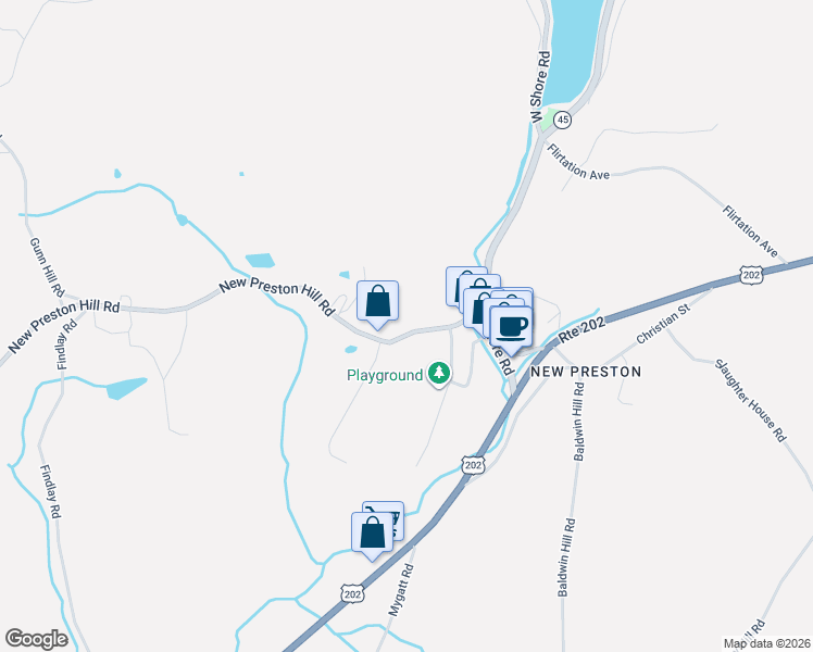 map of restaurants, bars, coffee shops, grocery stores, and more near 20 New Preston Hill Road in Washington