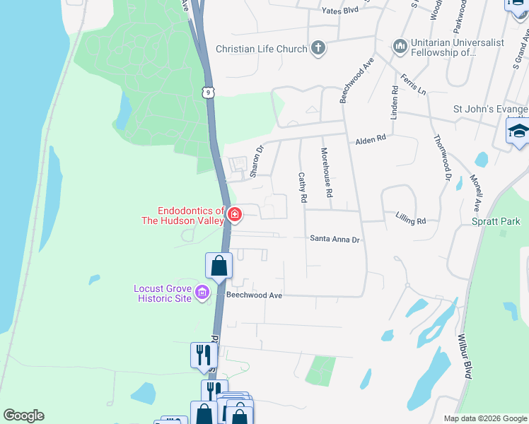 map of restaurants, bars, coffee shops, grocery stores, and more near 15 Field Court in Poughkeepsie