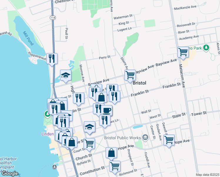 map of restaurants, bars, coffee shops, grocery stores, and more near 37 Saint Elizabeth Street in Bristol