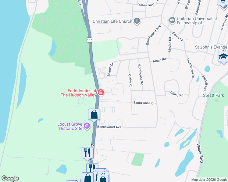 map of restaurants, bars, coffee shops, grocery stores, and more near 15 Field Court in Poughkeepsie