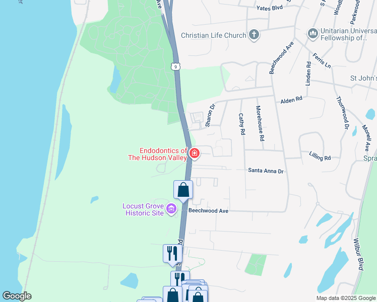 map of restaurants, bars, coffee shops, grocery stores, and more near U.S. 9 in Poughkeepsie