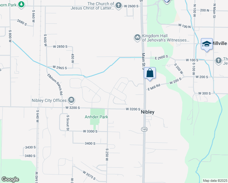 map of restaurants, bars, coffee shops, grocery stores, and more near 3141 South 225 West in Nibley
