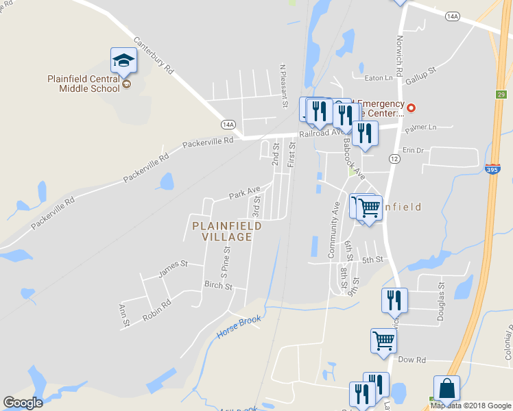 map of restaurants, bars, coffee shops, grocery stores, and more near 25 3rd Street in Plainfield