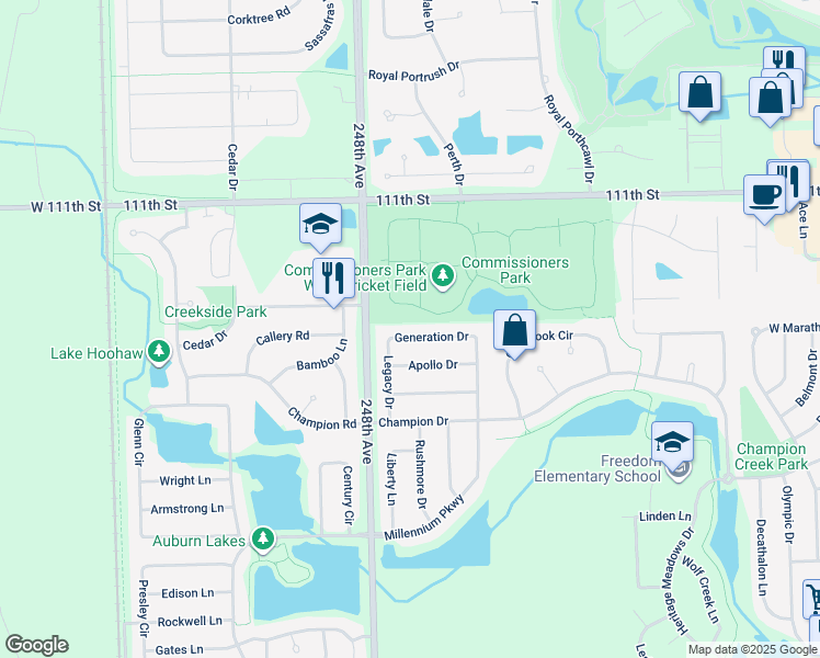 map of restaurants, bars, coffee shops, grocery stores, and more near 24722 Generation Drive in Plainfield