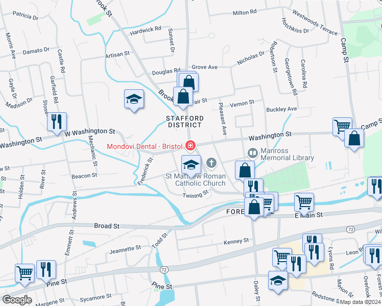 map of restaurants, bars, coffee shops, grocery stores, and more near 147 Church Avenue in Bristol