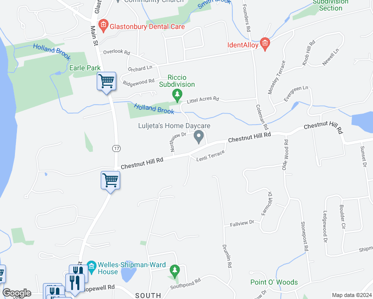 map of restaurants, bars, coffee shops, grocery stores, and more near 131 Chestnut Hill Road in Glastonbury