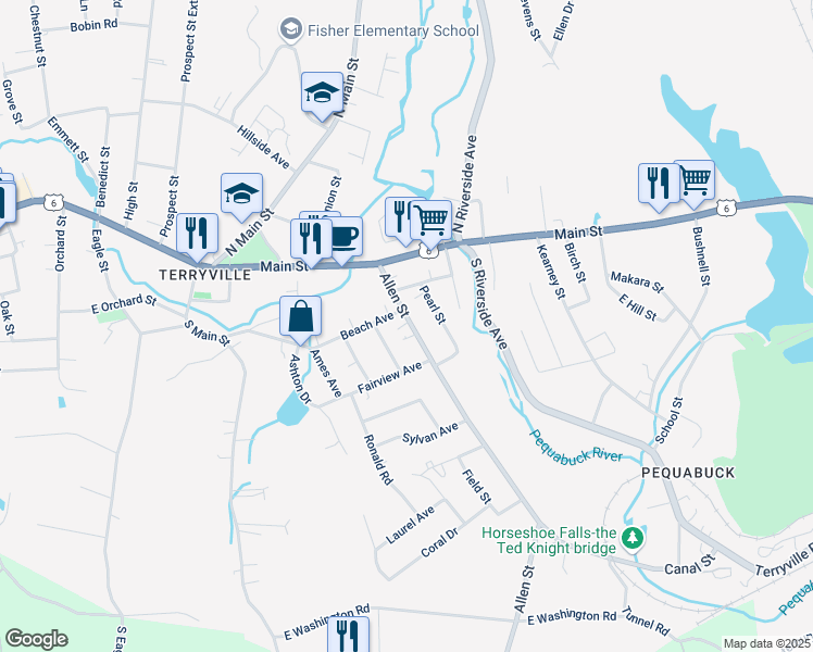 map of restaurants, bars, coffee shops, grocery stores, and more near 11 Roosevelt Avenue in Plymouth