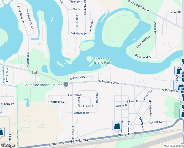 map of restaurants, bars, coffee shops, grocery stores, and more near 28811 Westwynd Drive in Elkhart