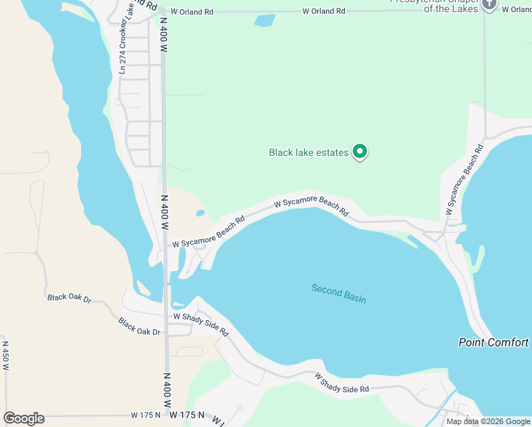 map of restaurants, bars, coffee shops, grocery stores, and more near 3785 West Sycamore Beach Road in Angola