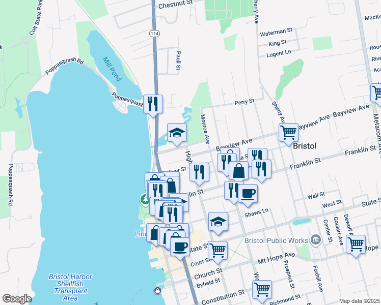 map of restaurants, bars, coffee shops, grocery stores, and more near 402 High Street in Bristol