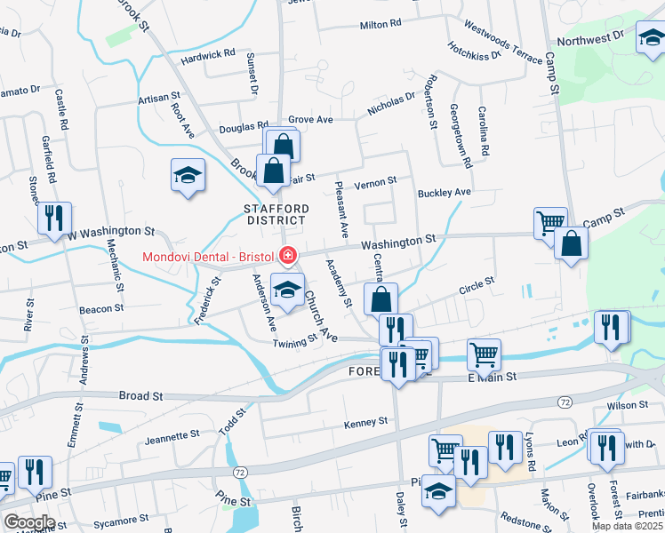 map of restaurants, bars, coffee shops, grocery stores, and more near 156 Church Avenue in Bristol