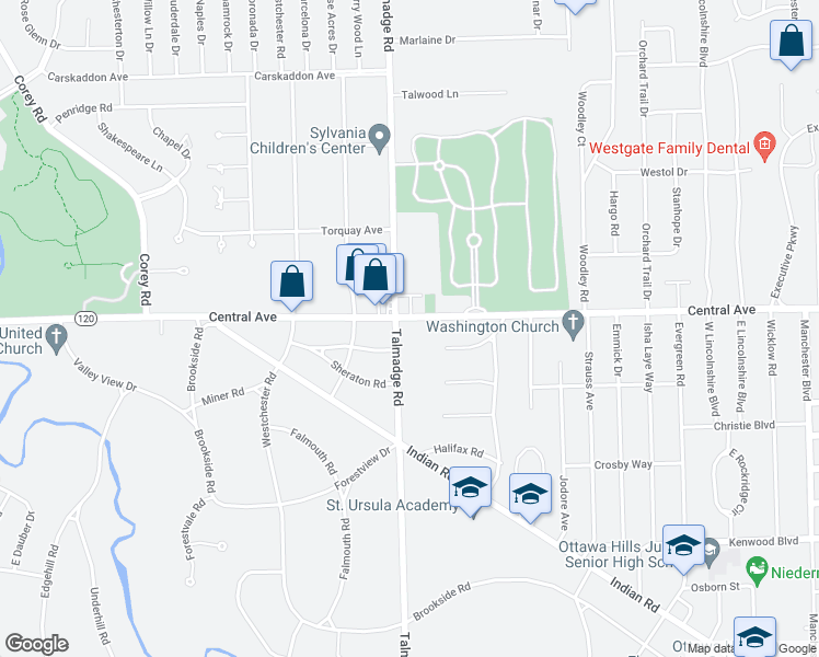 map of restaurants, bars, coffee shops, grocery stores, and more near 3012 Talmadge Road in Toledo