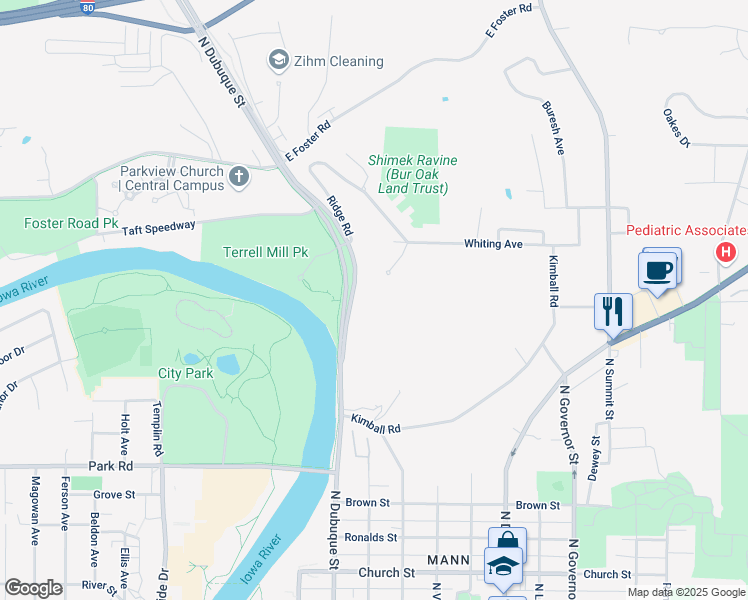 map of restaurants, bars, coffee shops, grocery stores, and more near in Iowa City