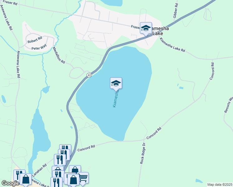 map of restaurants, bars, coffee shops, grocery stores, and more near in Kiamesha Lake