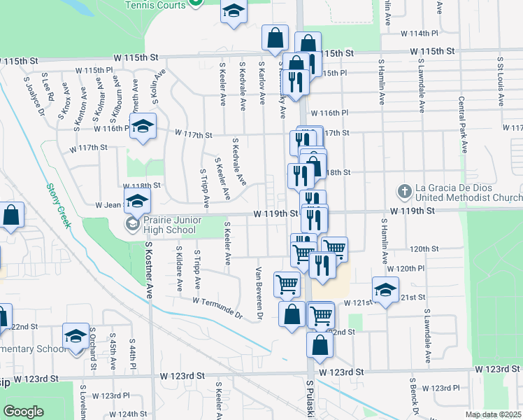 map of restaurants, bars, coffee shops, grocery stores, and more near 4155 West 118th Place in Alsip