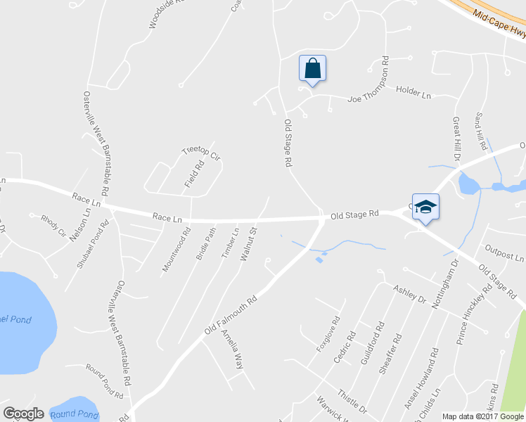 map of restaurants, bars, coffee shops, grocery stores, and more near 282 Walnut Street in Barnstable