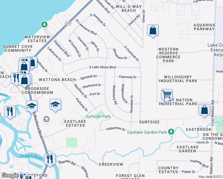 map of restaurants, bars, coffee shops, grocery stores, and more near 335 Saint Lawrence Boulevard in Eastlake