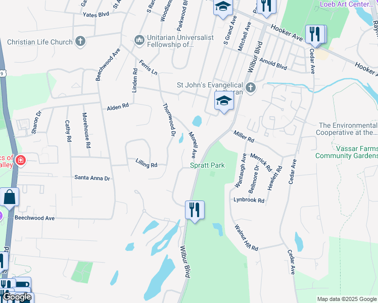 map of restaurants, bars, coffee shops, grocery stores, and more near 11 Philmore Drive in Poughkeepsie