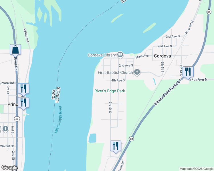 map of restaurants, bars, coffee shops, grocery stores, and more near 408 3rd Street South in Cordova