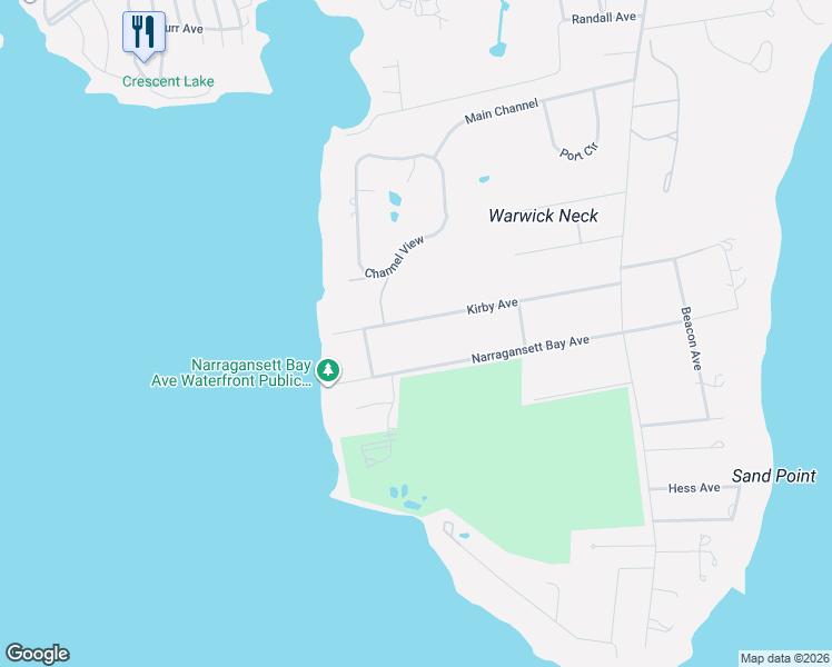 map of restaurants, bars, coffee shops, grocery stores, and more near 200 Kirby Avenue in Warwick