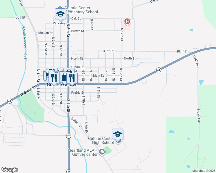 map of restaurants, bars, coffee shops, grocery stores, and more near 907 State Street in Guthrie Center