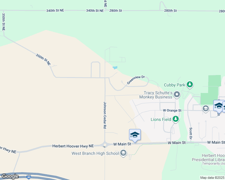map of restaurants, bars, coffee shops, grocery stores, and more near 40 Greenview Drive in West Branch