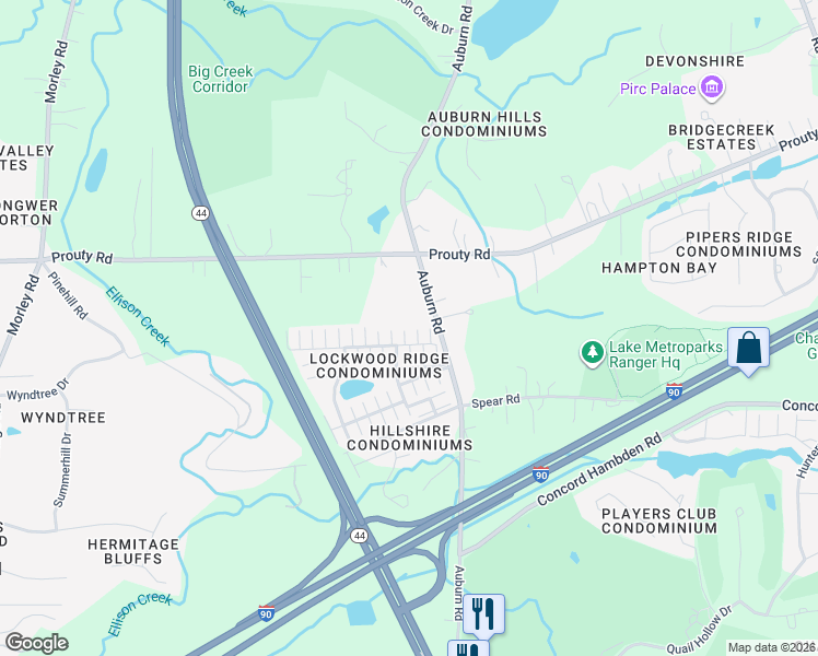 map of restaurants, bars, coffee shops, grocery stores, and more near 7149 North Downing Place in Painesville