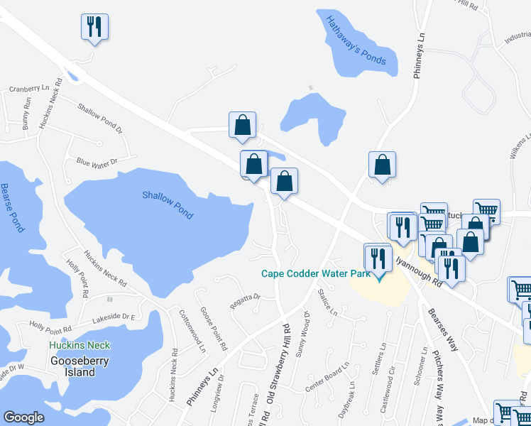 map of restaurants, bars, coffee shops, grocery stores, and more near 7 L'Il Lane in Barnstable