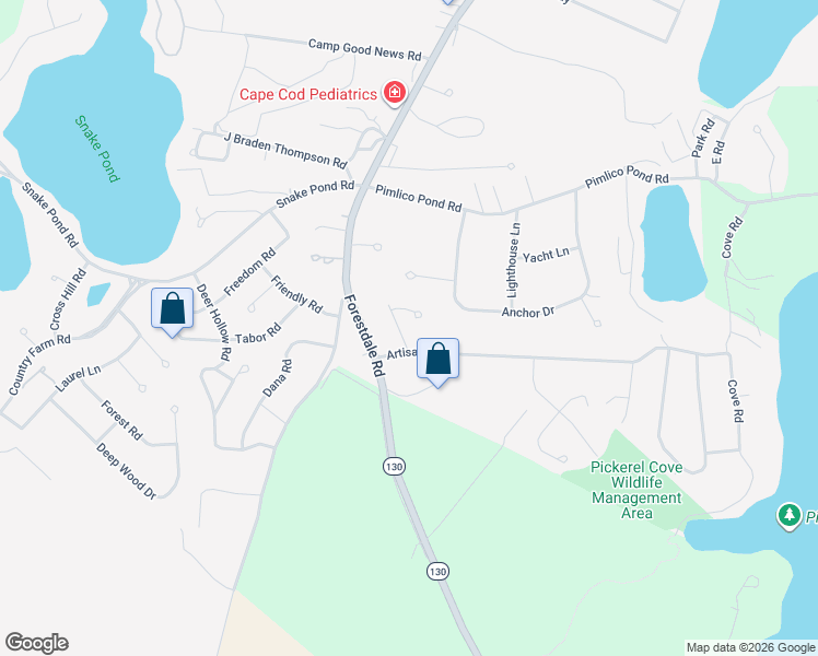 map of restaurants, bars, coffee shops, grocery stores, and more near 5 Arline Path in Sandwich