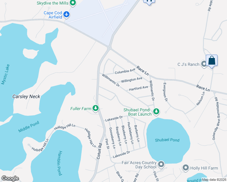 map of restaurants, bars, coffee shops, grocery stores, and more near 64 Roseland Terrace in Barnstable
