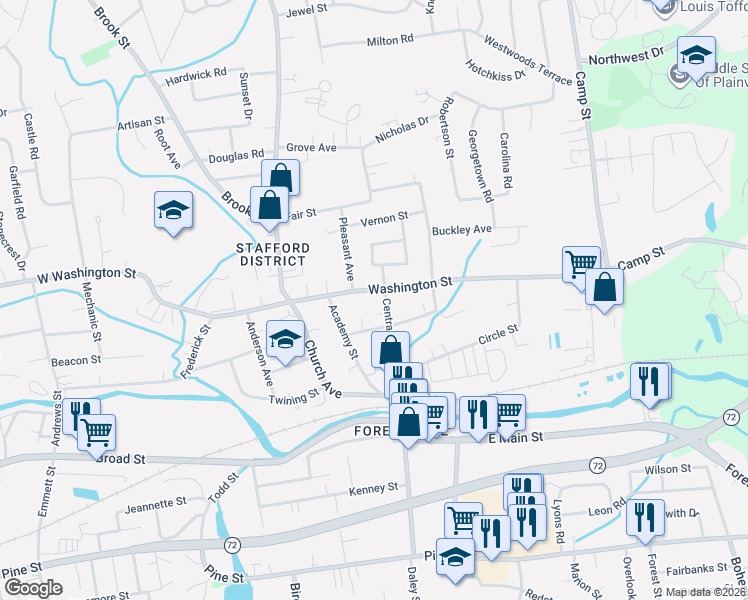 map of restaurants, bars, coffee shops, grocery stores, and more near 210 Washington Street in Bristol