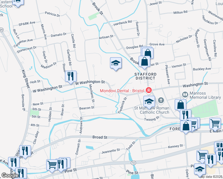 map of restaurants, bars, coffee shops, grocery stores, and more near 90 West Washington Street in Bristol