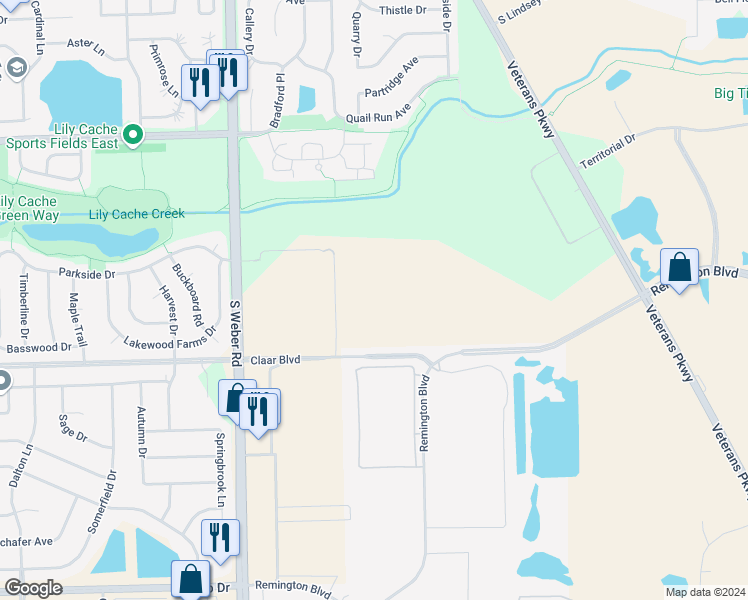map of restaurants, bars, coffee shops, grocery stores, and more near 1150 115th Street in Bolingbrook