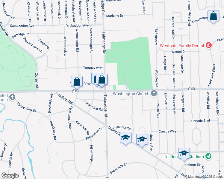 map of restaurants, bars, coffee shops, grocery stores, and more near 4210 Central Avenue in Toledo