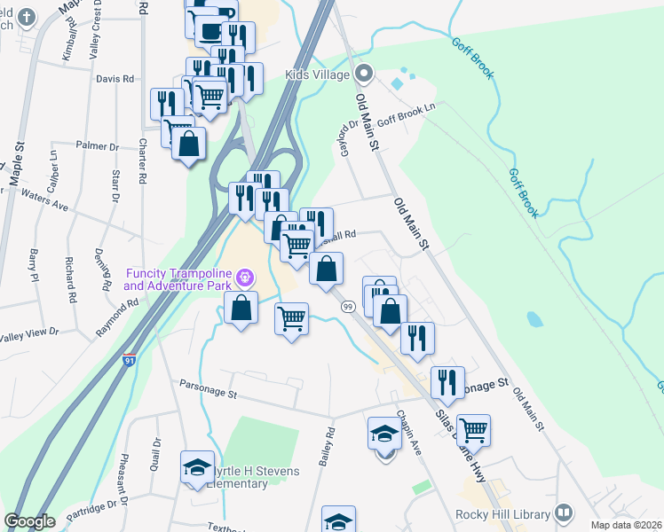 map of restaurants, bars, coffee shops, grocery stores, and more near 1800 Silas Deane Highway in Rocky Hill