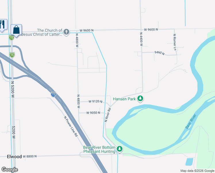 map of restaurants, bars, coffee shops, grocery stores, and more near 9200 North River Road in Tremonton