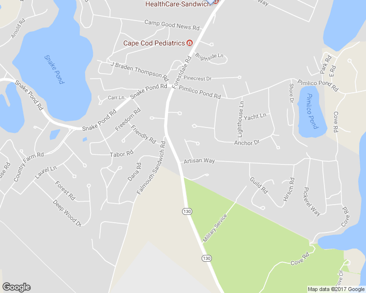 map of restaurants, bars, coffee shops, grocery stores, and more near 5 Arline Path in Sandwich