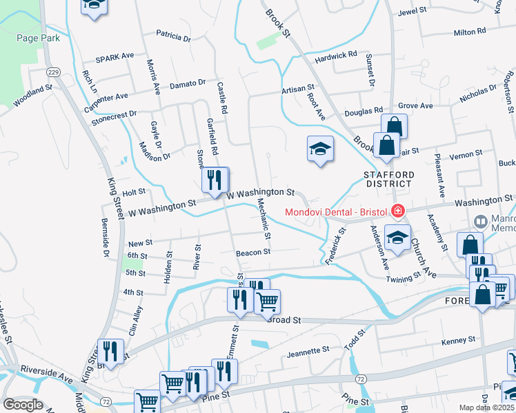 map of restaurants, bars, coffee shops, grocery stores, and more near 75 Mechanic Street in Bristol
