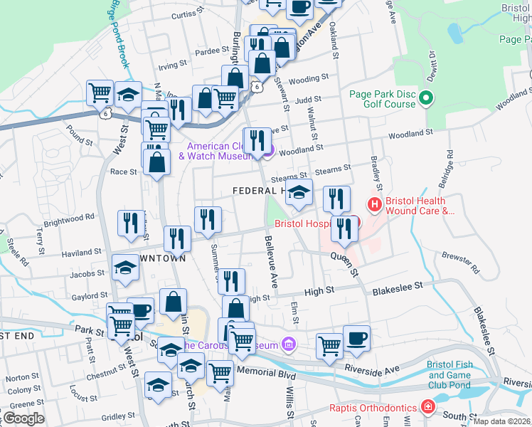 map of restaurants, bars, coffee shops, grocery stores, and more near 145 Maple Street in Bristol