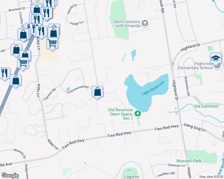 map of restaurants, bars, coffee shops, grocery stores, and more near 5 Westmont Road in Wethersfield