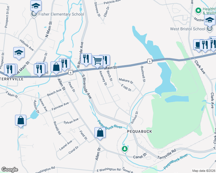 map of restaurants, bars, coffee shops, grocery stores, and more near 40 Birch Street in Plymouth
