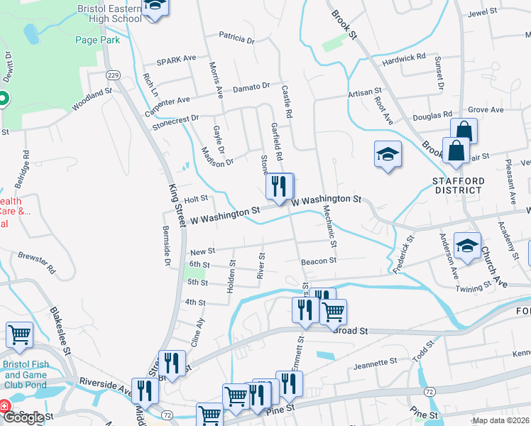 map of restaurants, bars, coffee shops, grocery stores, and more near 281 West Washington Street in Bristol