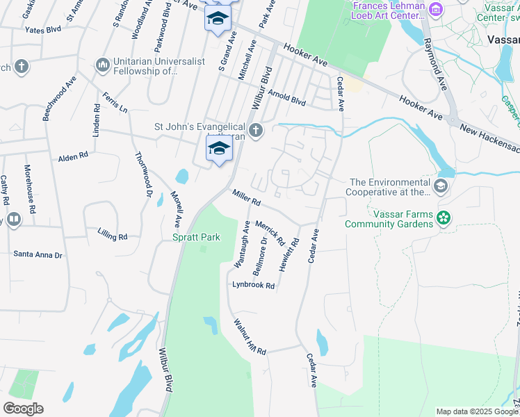 map of restaurants, bars, coffee shops, grocery stores, and more near 12 Miller Road in Poughkeepsie