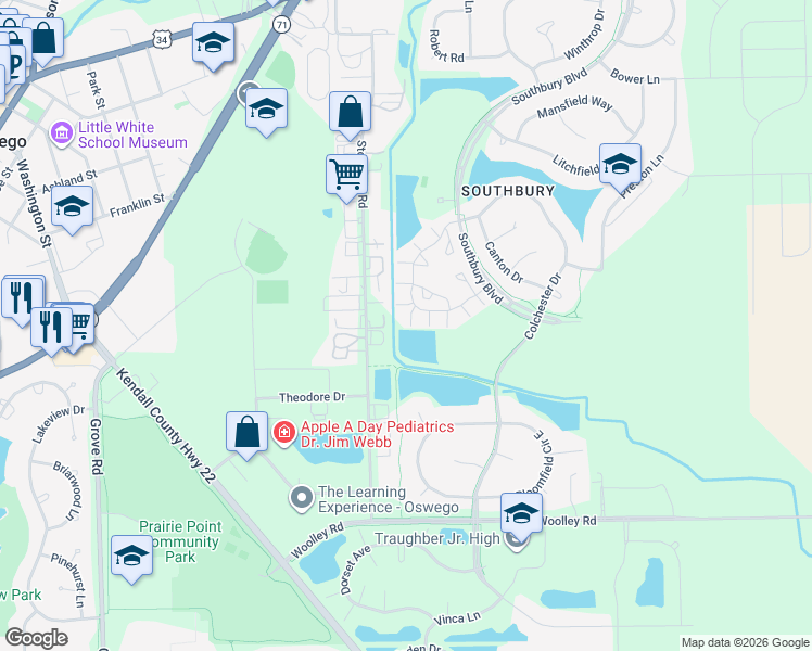 map of restaurants, bars, coffee shops, grocery stores, and more near 243 Lakeshore Drive in Oswego