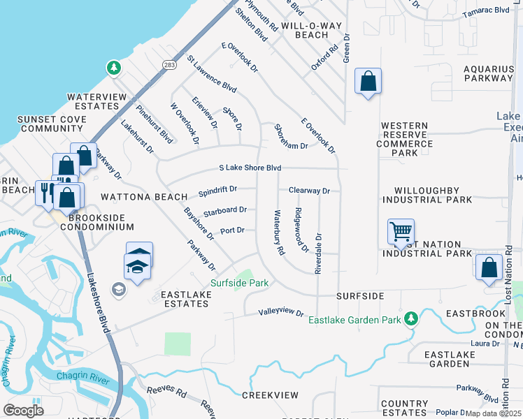 map of restaurants, bars, coffee shops, grocery stores, and more near 335 Saint Lawrence Boulevard in Eastlake