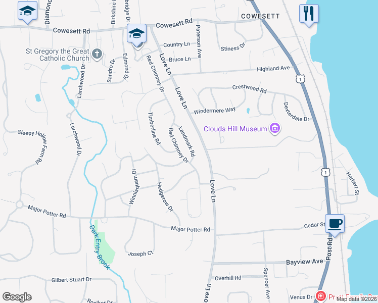 map of restaurants, bars, coffee shops, grocery stores, and more near 77 Landmark Road in Warwick
