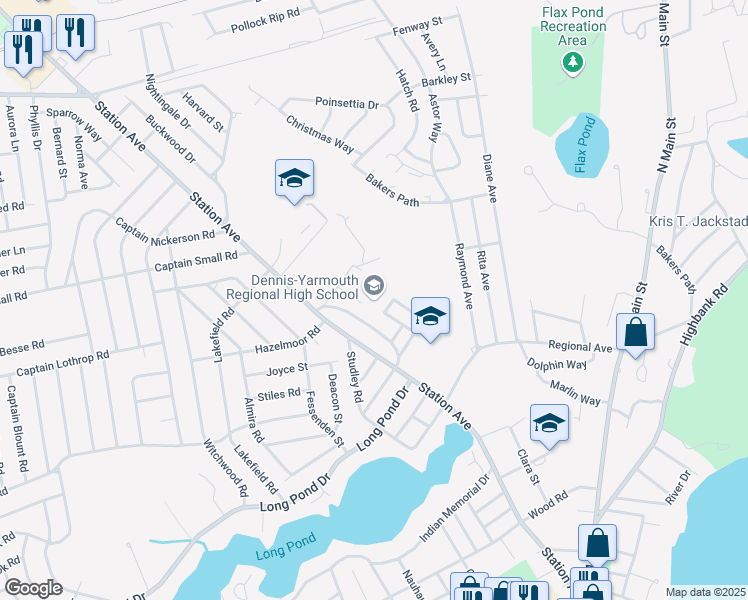 map of restaurants, bars, coffee shops, grocery stores, and more near 210 Station Avenue in Yarmouth