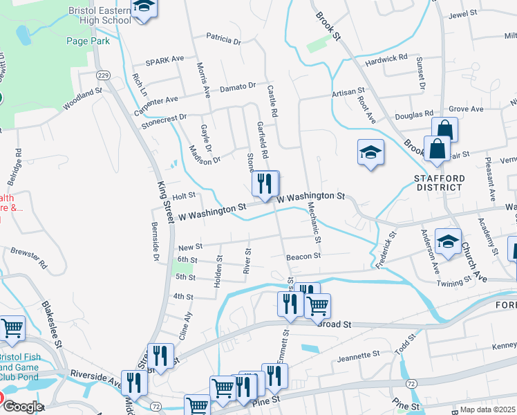 map of restaurants, bars, coffee shops, grocery stores, and more near 269 West Washington Street in Bristol