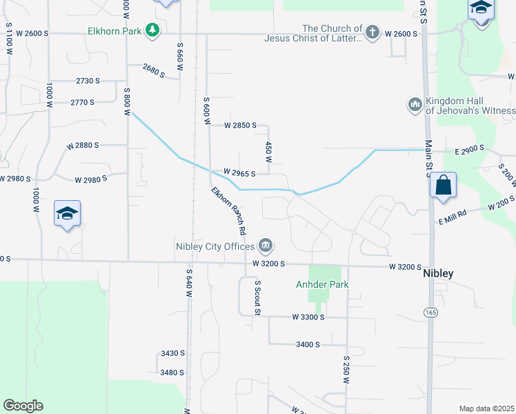map of restaurants, bars, coffee shops, grocery stores, and more near 3051 South 425 West in Nibley