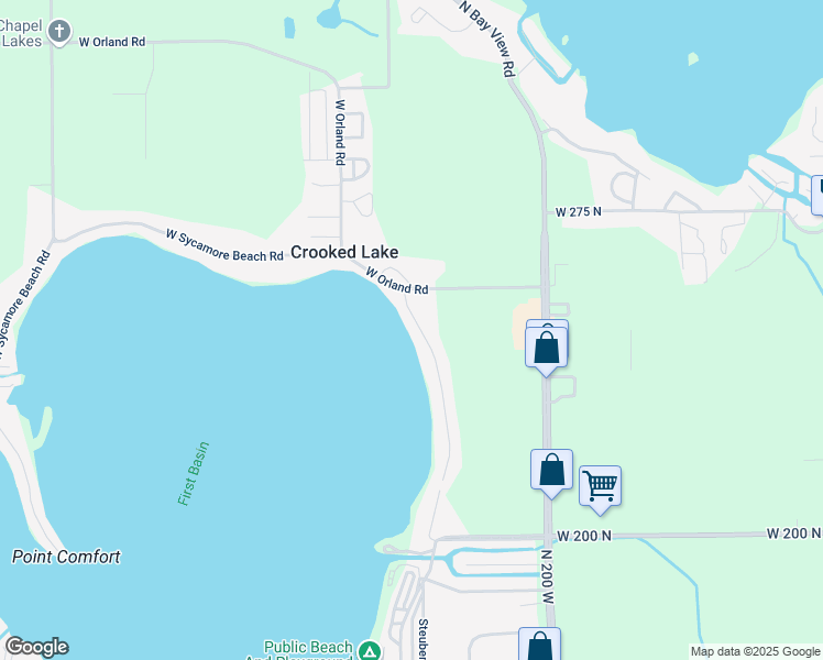 map of restaurants, bars, coffee shops, grocery stores, and more near 1-819 Ln 375 Crooked Lake in Angola